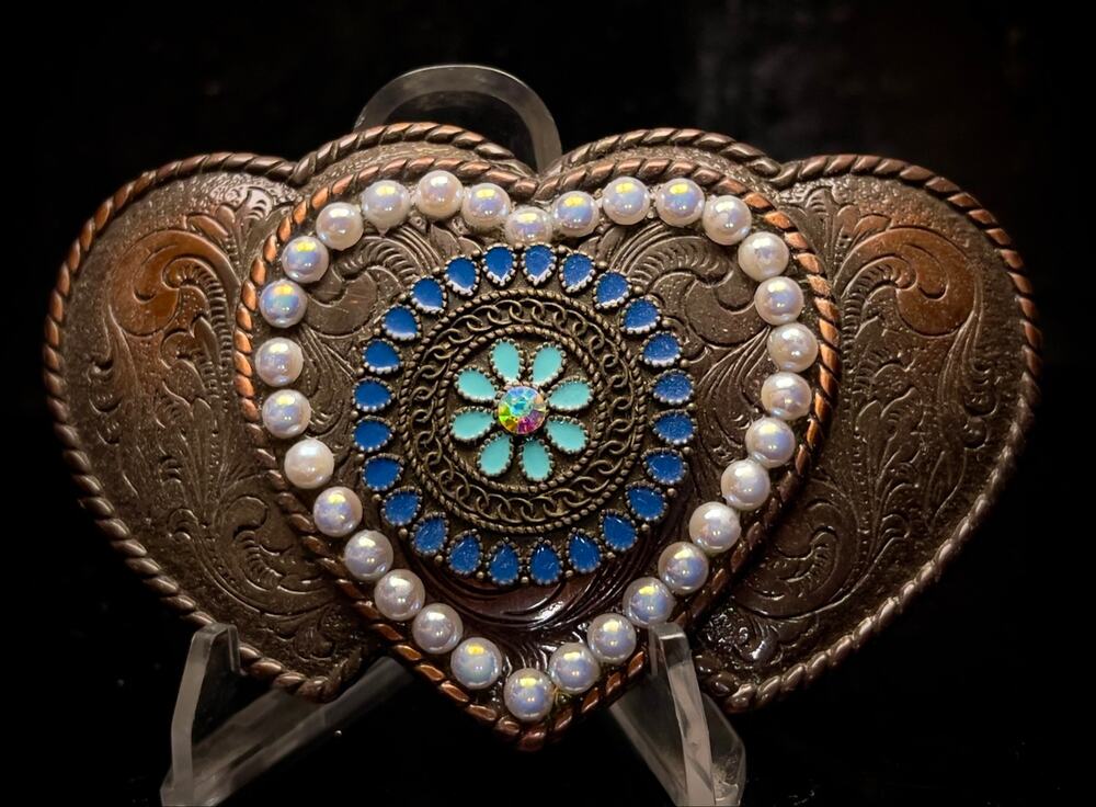 Western Triple Heart Embellished Belt Buckle--One of a Kind